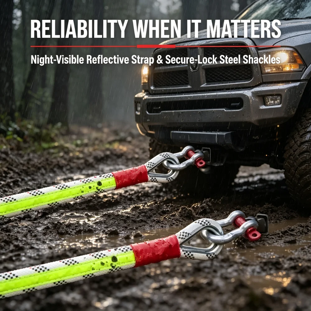 High‑Tensile Wear‑Resistant Vehicle Tow Strap, 10T 3M Emergency Rescue Towing Rope with Hooks for SUV Truck Off‑Road Pulling ﻿ ﻿