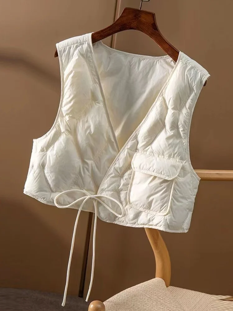 

Women's ort V-Ne down Cotton Vest Autumn Winter New Arrival Mountain Wind Series Belted Faionable Commute Sle Jaet