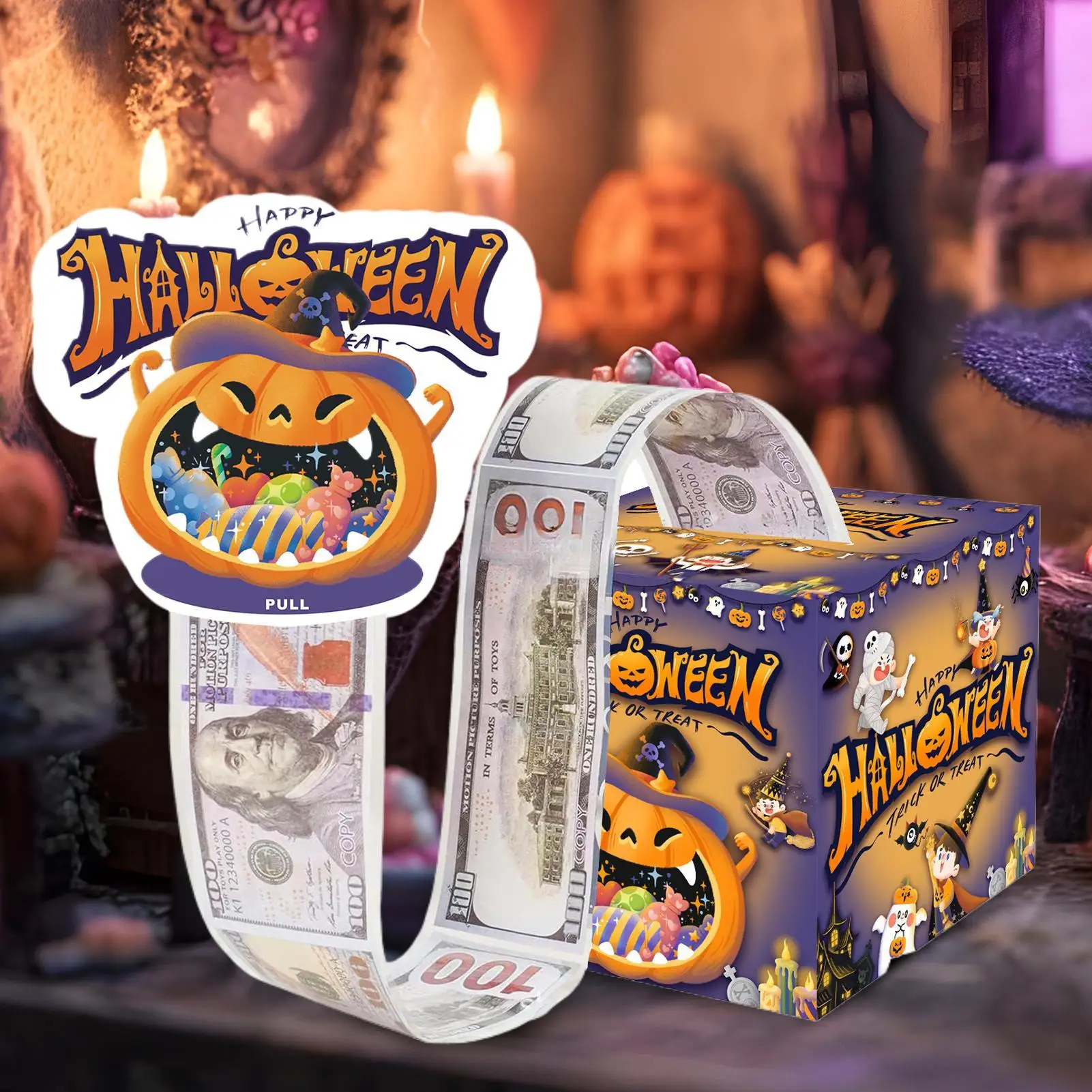 Boîte à tirette d'argent créative Halloween boîte à billets vacances maison fête Festival citrouille accessoires décoration pour enfants hommes célébration