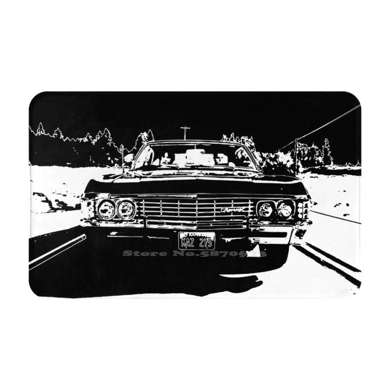 Supernatural-Sam And Dean Door Mat Foot Pad Home Rug Sammy Supernatural Impala Baby Sam And Dean Winchester Black White