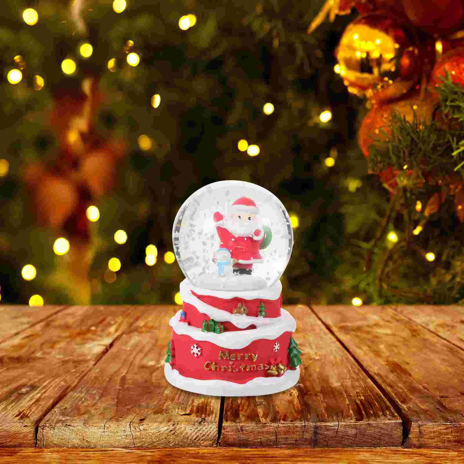 Resin Craft Crystal Ball Desktop Decoration Christmas Globe Holiday nament Xmas Tree Centerpieces Santa Claus Statue Home Garden