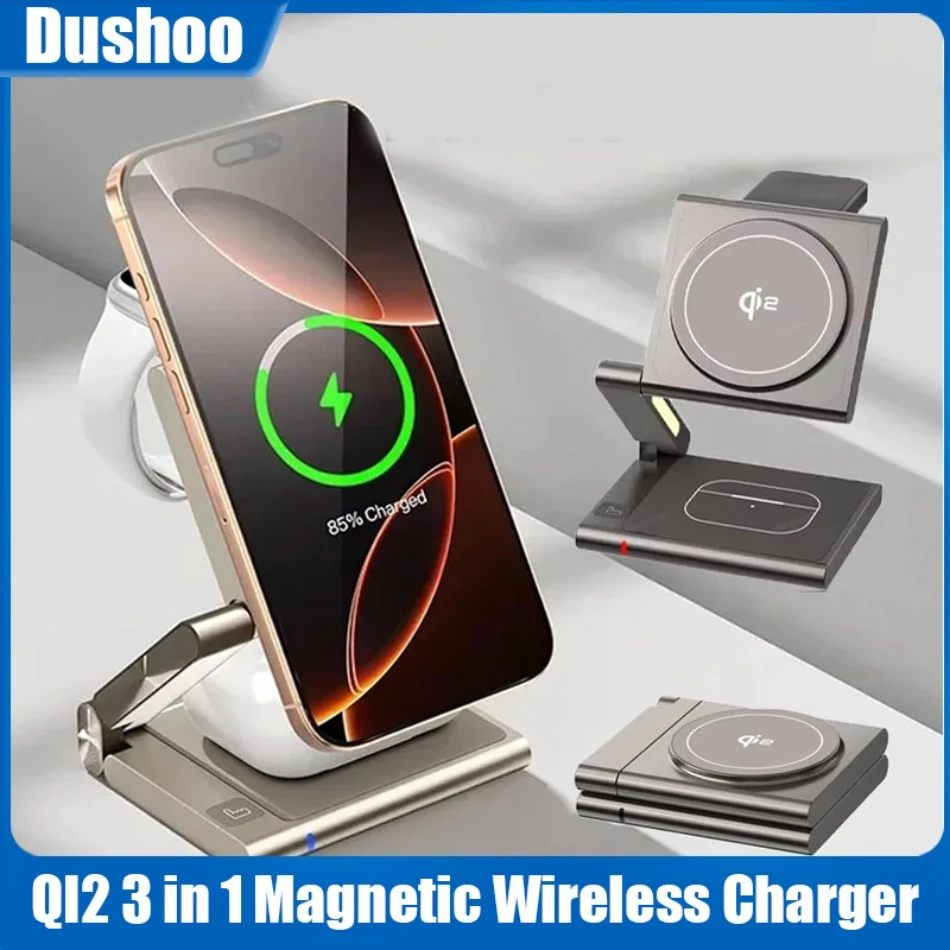 

Qi2 3 In 1 Magnetic Wireless Charger Foldable Phone Stand For iPhone 16 15 14 13 12 Pro AirPods iWatch 9 8 7 Fast Charging Dock*