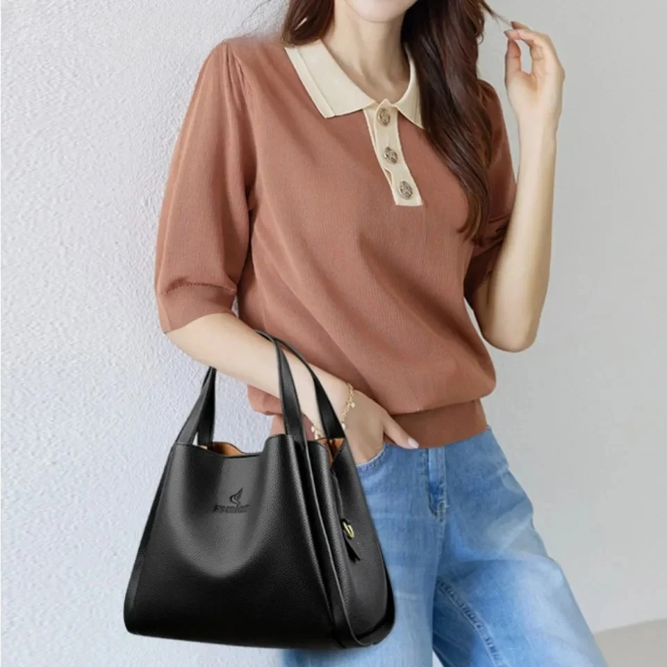 Soft Leather Large Capacity Tote Bag for Women Top Handle Shoulder Crossbody 3 Layer Organized Mother Bag Work Commuting