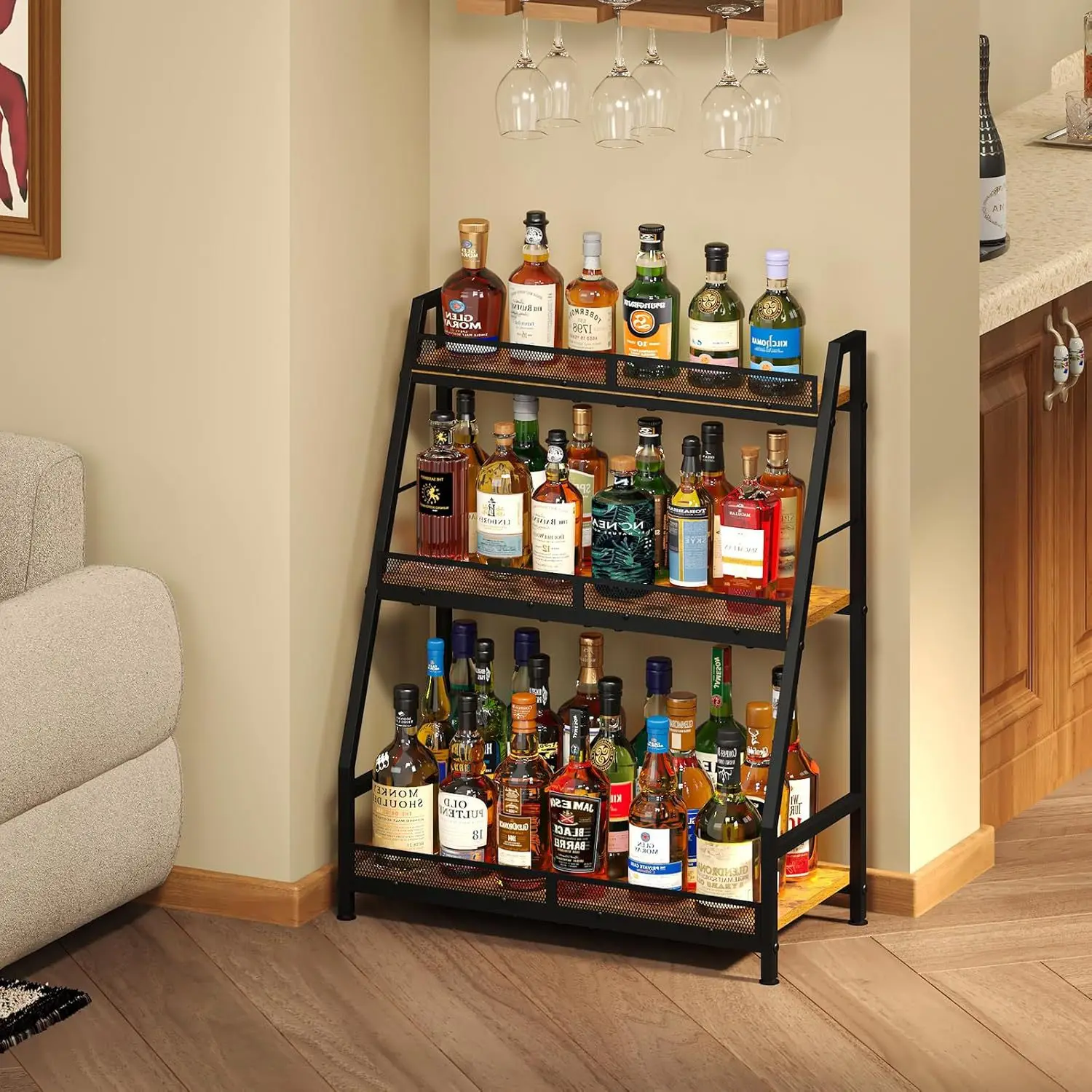 Triple Extended Wine Rack Keystone Freestanding Floor Rack Liquor Whiskey Wine Storage Vintage