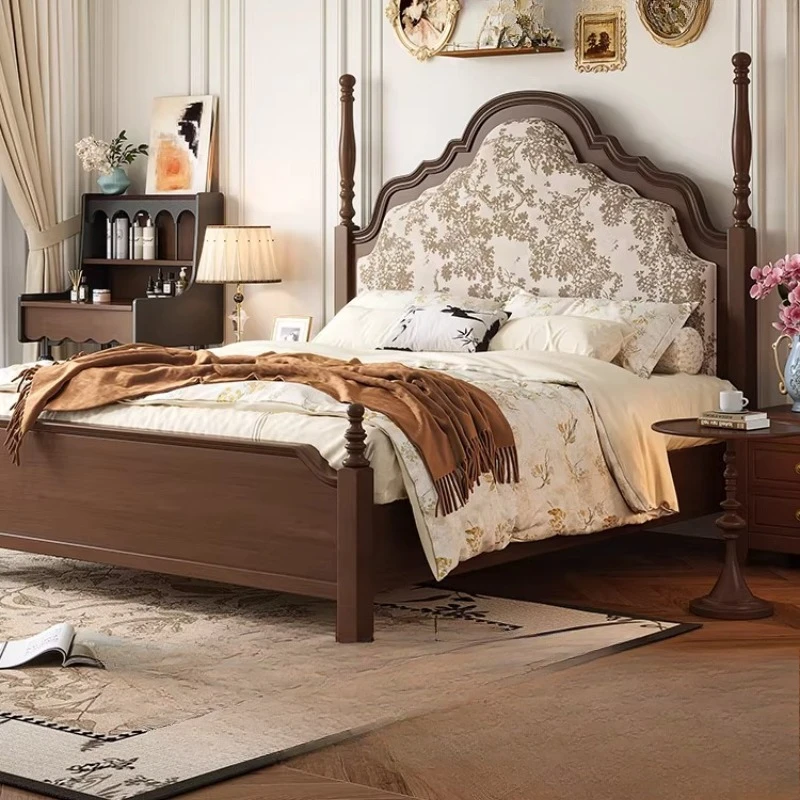 

Французская кровать из массива дерева в американском стиле, ретро-дизайн, большая кровать для главной спальни.