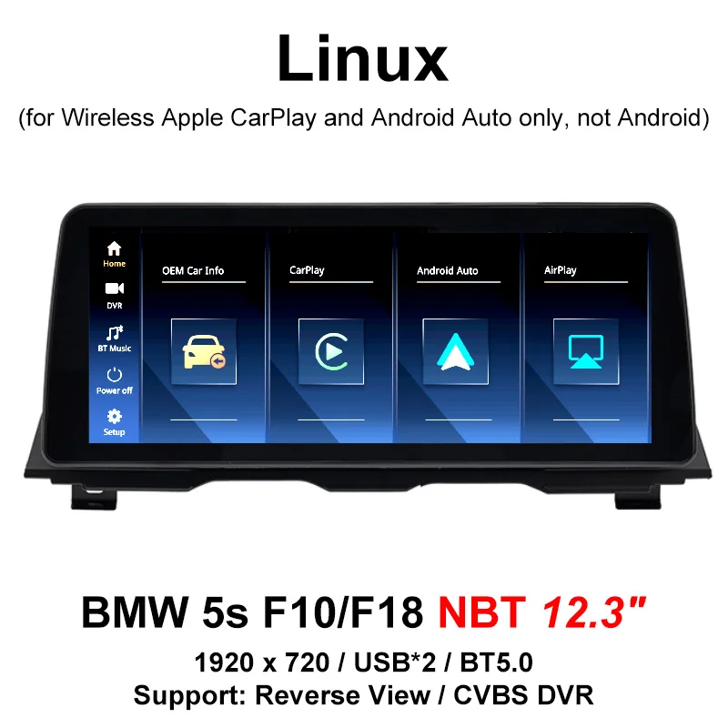 

For BMW 5s F10 NBT CIC 10.25 12.3 Newest 1920 Linux Wireless CarPlay Screen Support Android Auto Hicar USB Bluetooth