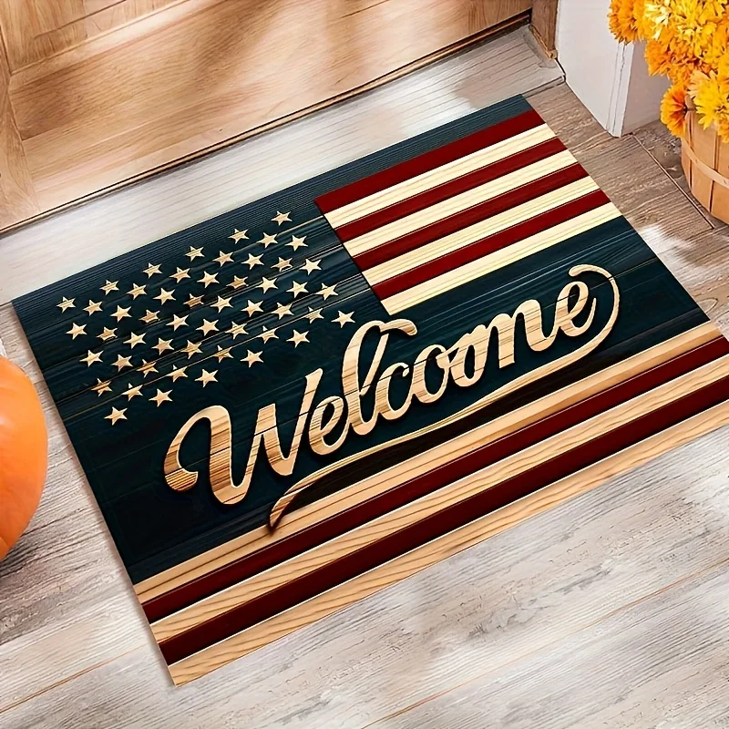 

VIKAMA American Flag Independence Day Carpet Home Decoration, Suitable for Bathroom Porch Absorbent Non-slip Mat, Dirt Resistant