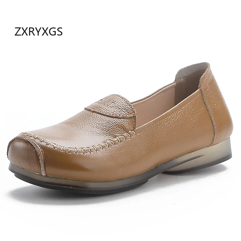 

ZXRYXGS 2024 Spring Autumn Genuine Leather Shoes Flat Heel Cow Muscle Sole Soft Comfortable Shoes Woman Elegance Stylish Flats