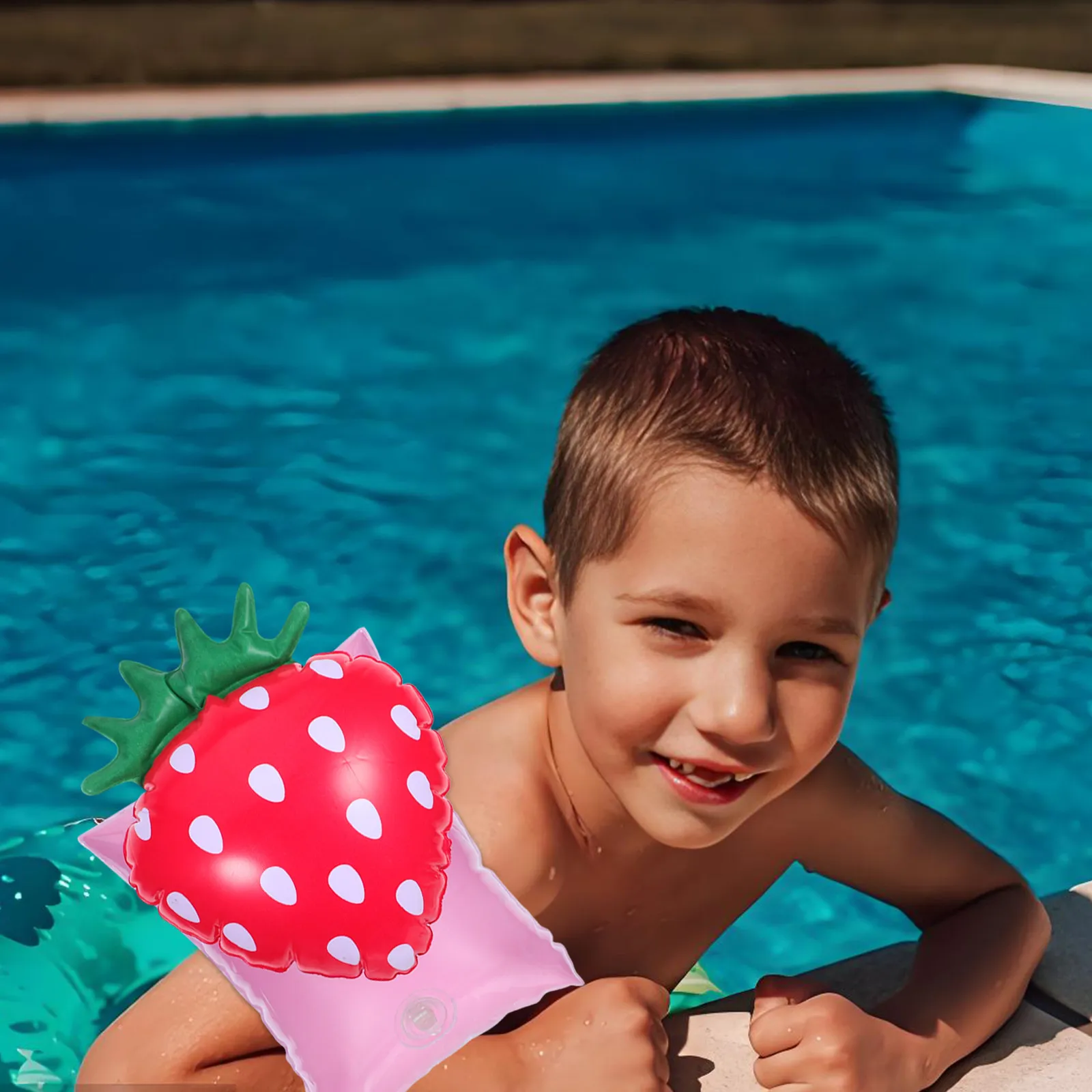 1 Paio di Braccialetti Gonfiabili per Bambini con Motivo a Fragola, Galleggianti per Braccia, Sicurezza e Allenamento per Bambini