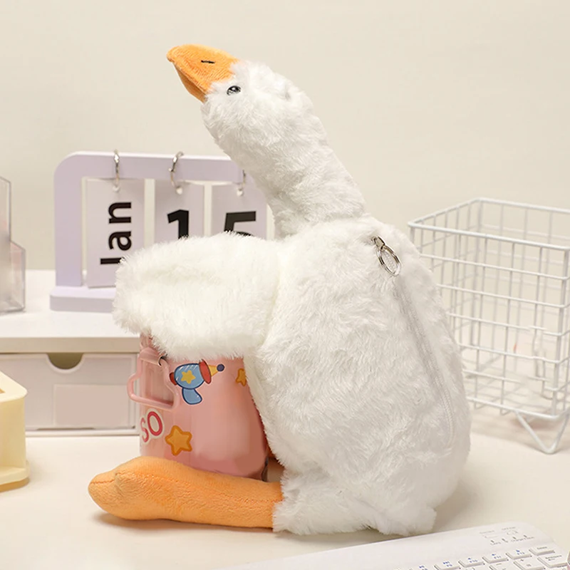 Imagem -02 - Coreano White Goose Plush Pen Bolsa Estojos de Lápis Divertidos para Estudantes Bolsa de Armazenamento de Papelaria de Desenhos Animados Bonito