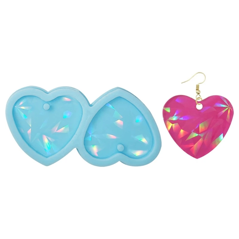 Resin Earrings Mold,Holographic Heart Jewelry Silicone Mold for Epoxy Resin Casting Earring Pendant Keychain Crafts Dropship