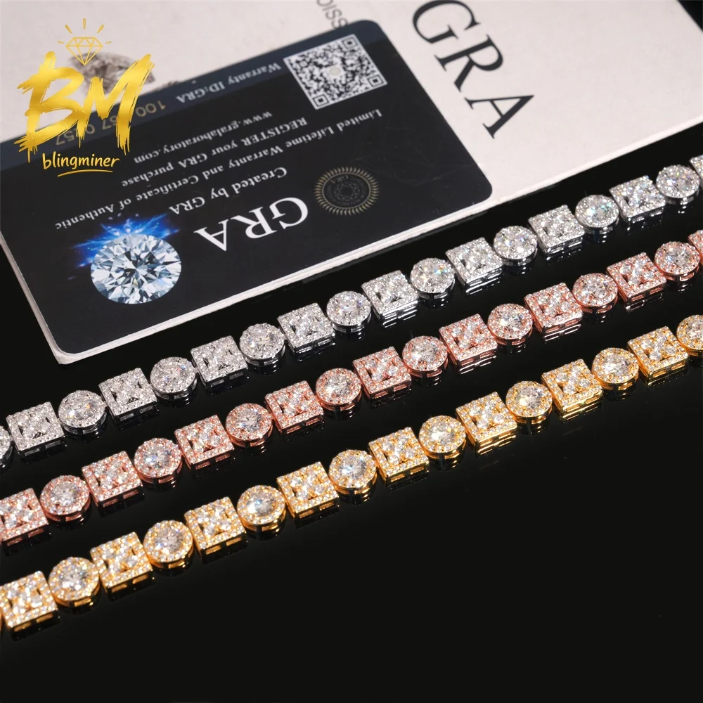 Blingminer Star Infinity Links VVS Moissanite Stars Cuban Link Chain Iced Out Necklaces For Men S925 Silver Pass Diamonds Tester