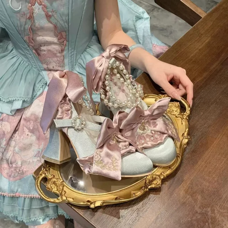 Chaussures de créateur de luxe Y2K Lolita pour femme, en velours, avec nœud, style princesse, gothique, élégantes, à bout rond, talons hauts, pour soirée et cosplay