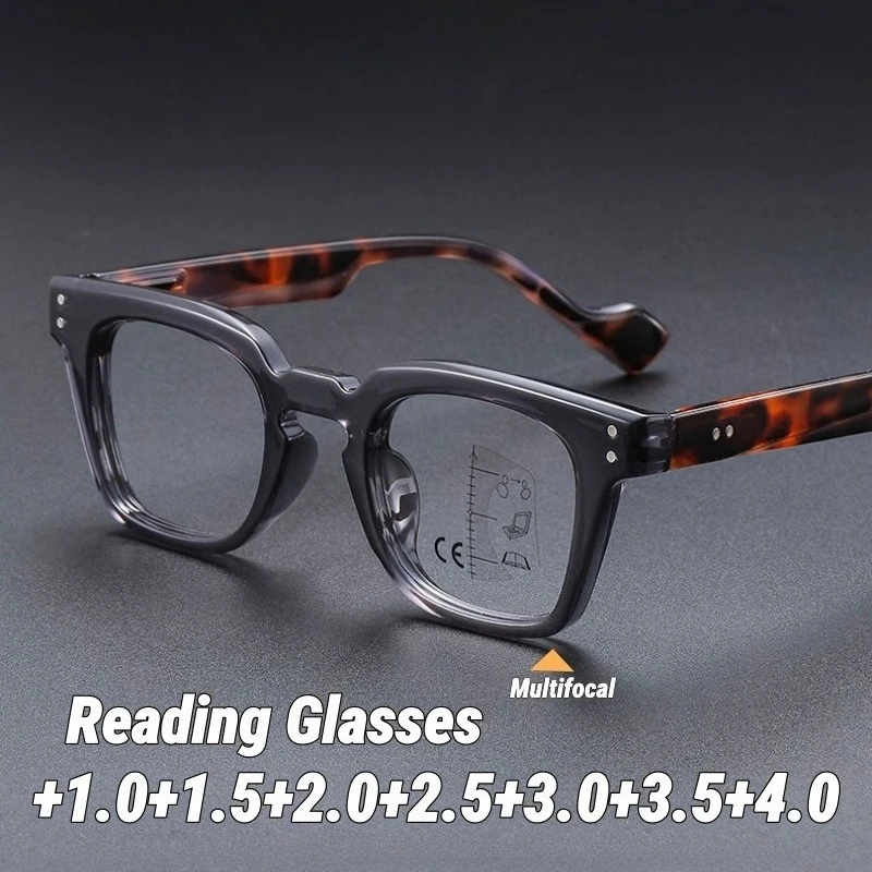 

Retro Square-Frame Multifocal Presbyopia Glasses Blue Light-Blocking Reading Glasses for Near and Far Vision Diopter 1.0 To 4.0