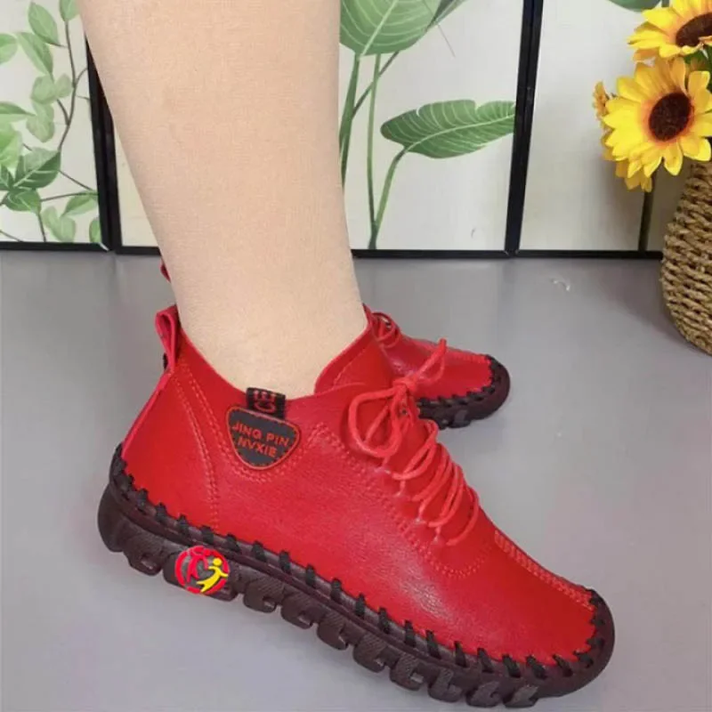 2022 Sneakers Women Shoes Platform Loafers Leather Flat Slip-On New Elderly Spring Casual Shoe Red Mujer Zapatos Chaussure Femme