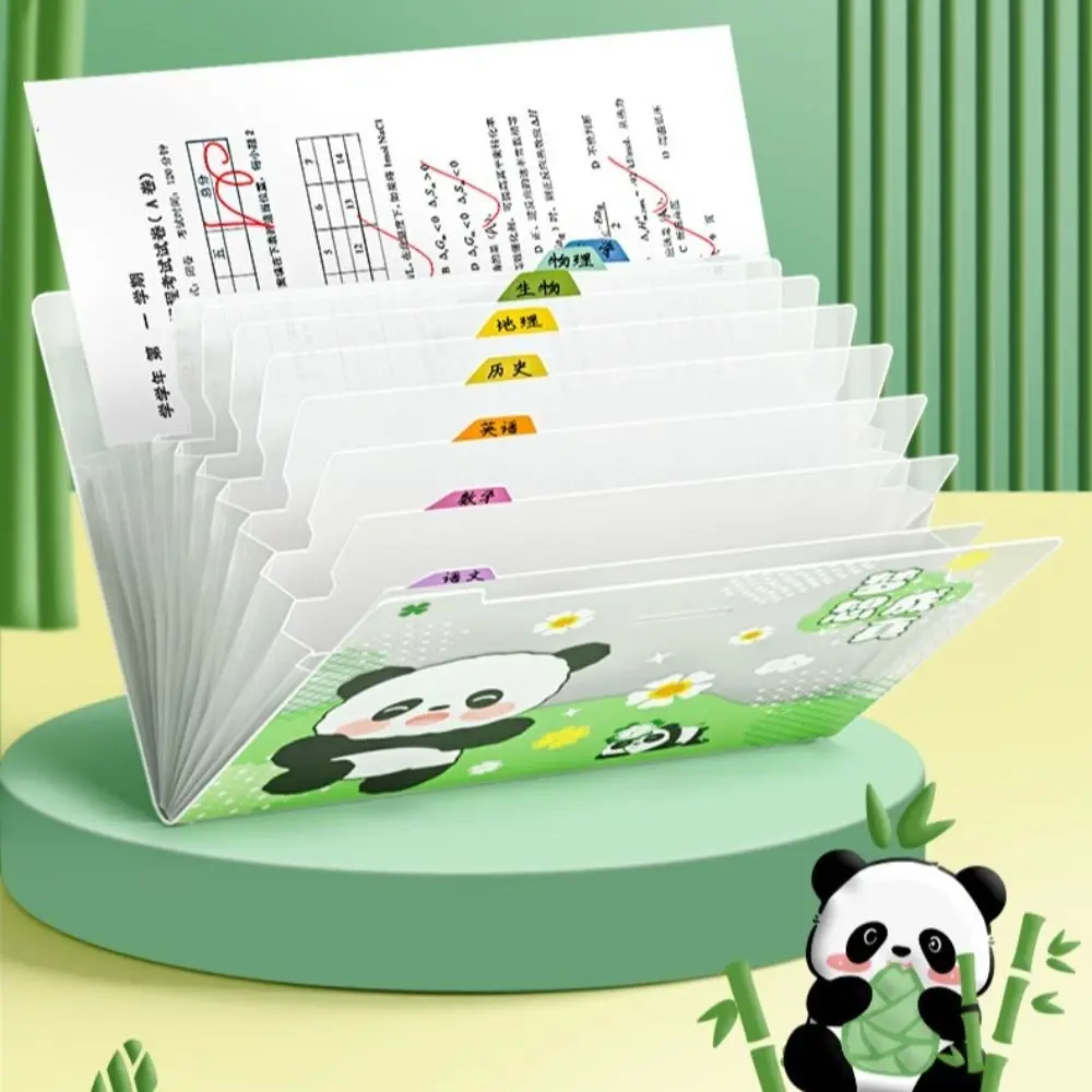 Cute Panda A4 File Bag File Folder Chinese Style 5/8/12 Layers Student Homework Orginizer with Index Stickers Large Capacity