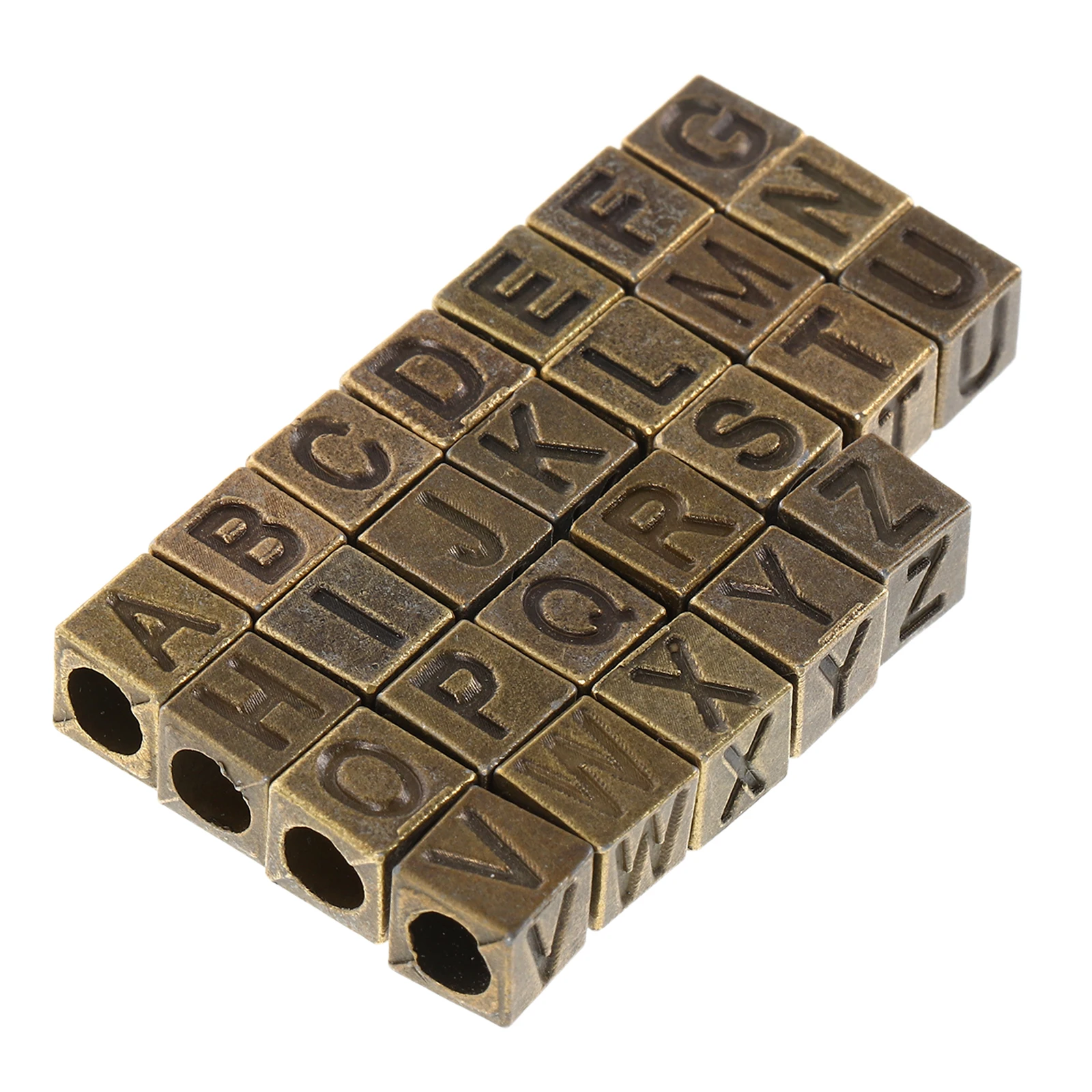

26 Pcs Beads Retro Letter Block Square for Jewelry Making Large Hole Vintage Cube Alphabet Golden
