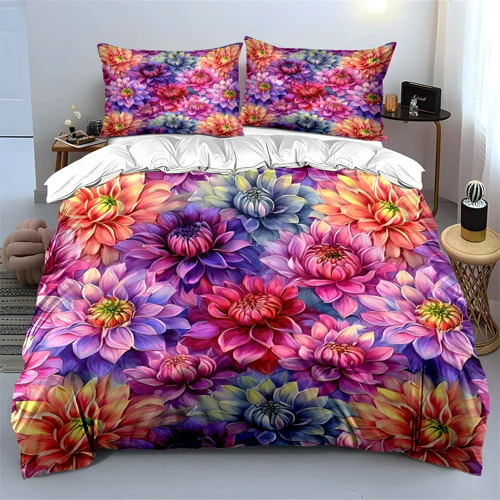"Floral Decor Three-Piece Set" Bedding Set with 1 Duvet Cover 2 Pillowcases Single Double King Queen, Gift