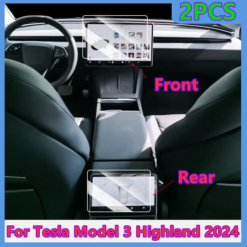 

2Pcs Front Rear Tempered Glass Screen Protector for Tesla Model 3 Highland 2024