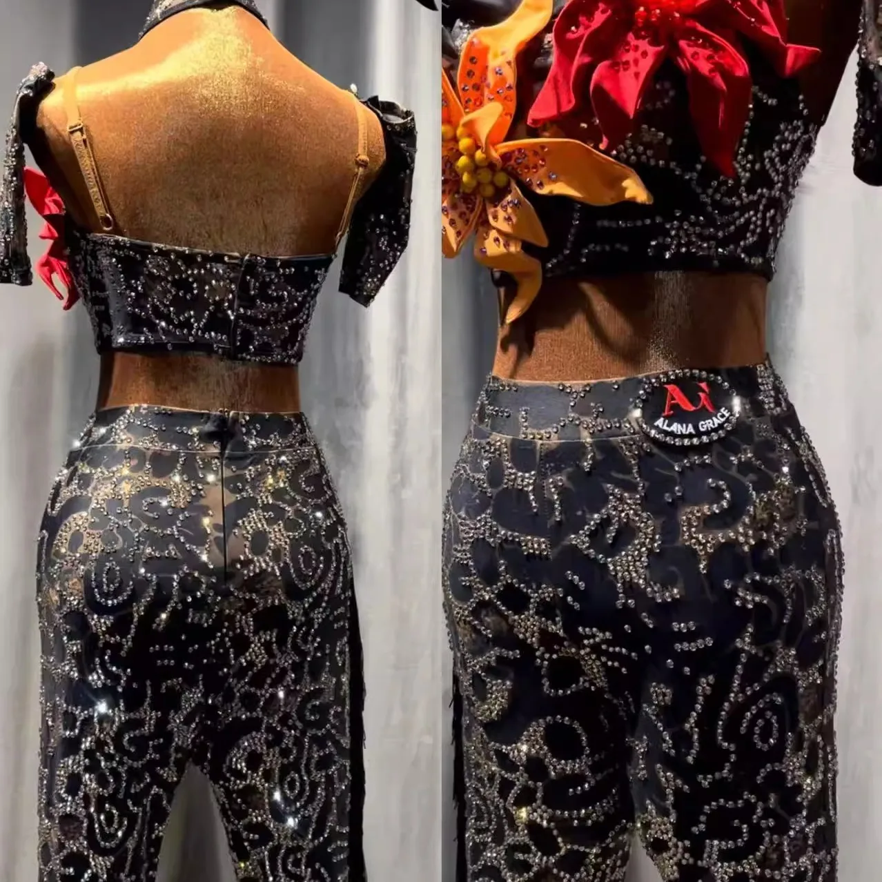 Latin Dancer Adult Children High-End Customized Leopard Print Split Pants Tango Samba AB Stone Performance Dress