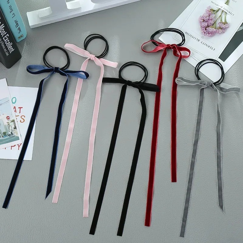 1 piece classic solid korean style silk satin ribbonLong section bows elastics rubber bands hair rope hair tie accessories for w