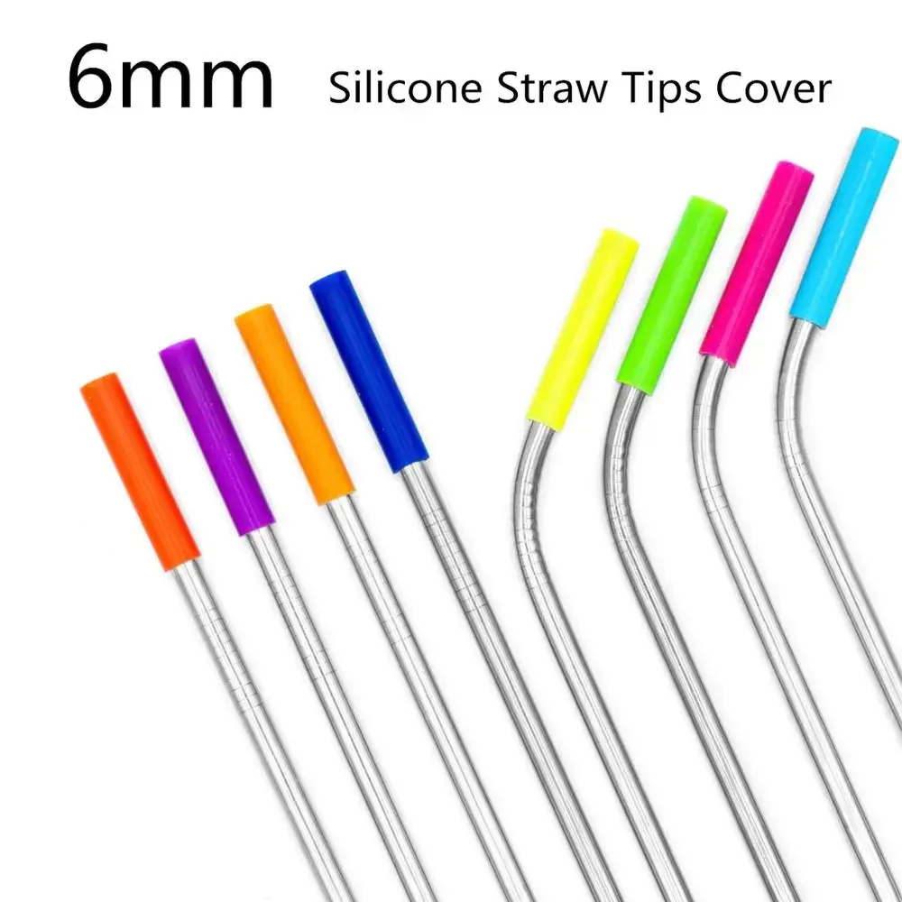 6mm Reusable Silicone Head Multicolor Food Grade Stainless Steel Straw Head Straw Nozzle Tips Cover Only Fits 1/4 Inch Wide