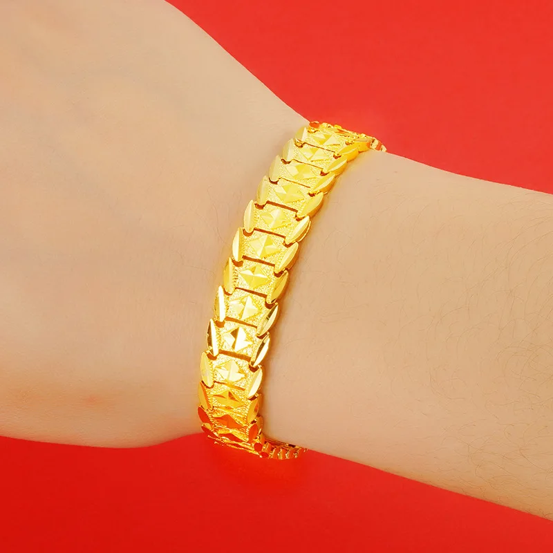 

Men's 24K Gold (AU999) 12mm Diamond Watch Chain | Tapered Diamond Links, Filigree Weave with Magnetic Gilt Clasp