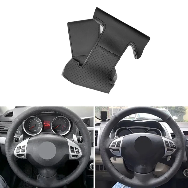 For Mitsubishi Lancer X 2007-2015 Outlander 2006-2013 ASX 2010-13 Pajero Sport 2008-2016 Car Steering Wheel Leather Cover Black