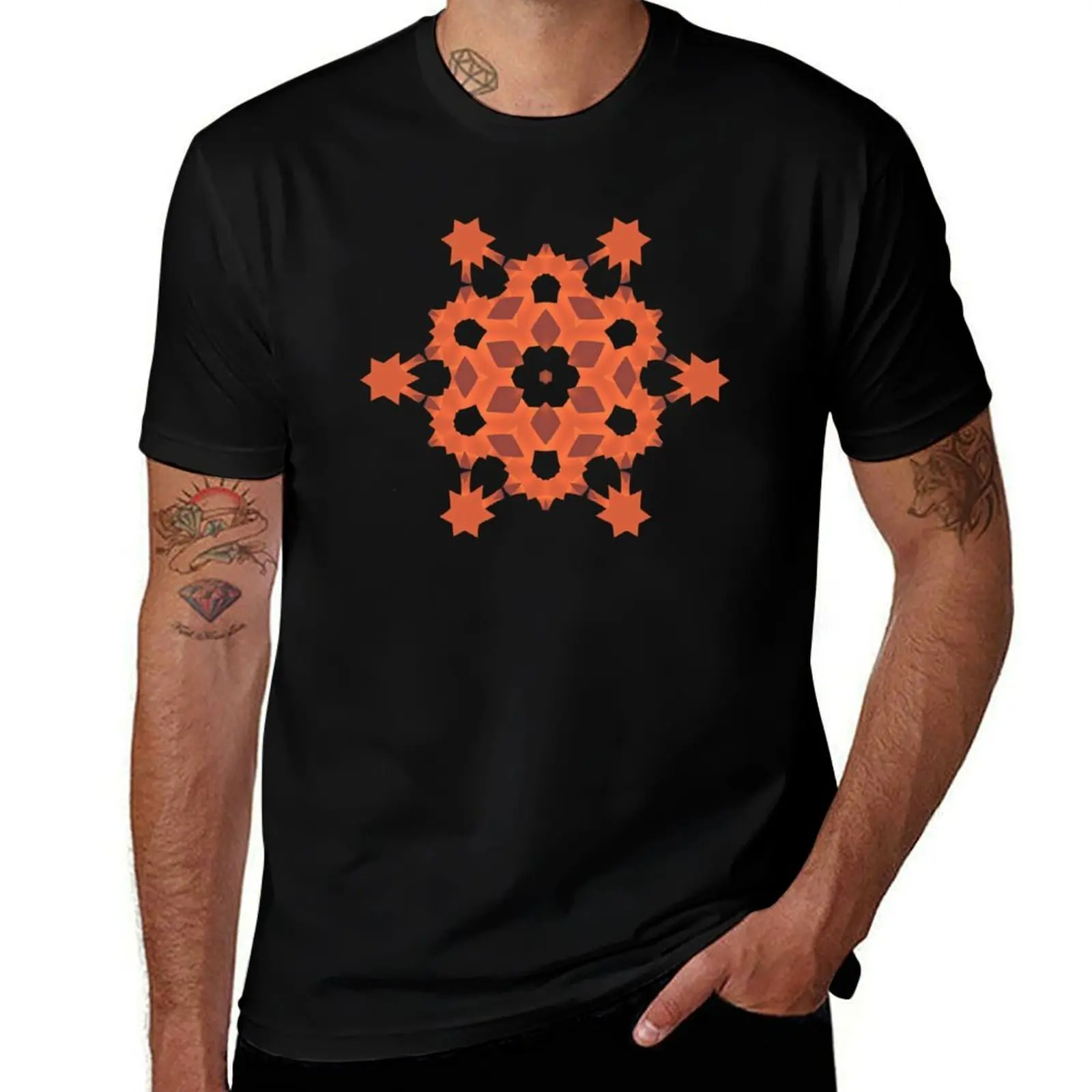 

Warm Ember Hexagon Star Mandala, Honeycomb Snowflake Geometric Pattern T-Shirt Clothing t shirts for men