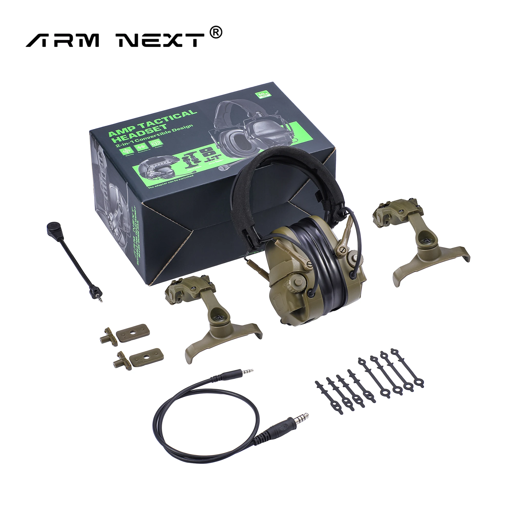 ARM NEXT AMP Tactical Headset 30dB Noise Cancelling Sound Pickup Hearing Protection for Shooting Hunting Airsoft with Helmet Rai