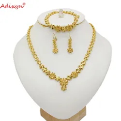 Adixyn Luxury Ethiopian Bridal Jewelry set Gold Color/Copper Women Necklace/Earrings/Bracelet African/Dubai/Nigeria/Arabic Items