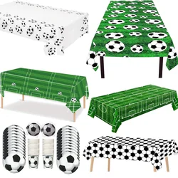 Soccer Theme Disposable Plastic Tablecloths Football Pattern Tableware Plates Cups Napkins Boys Birthday Party Decor Supplies