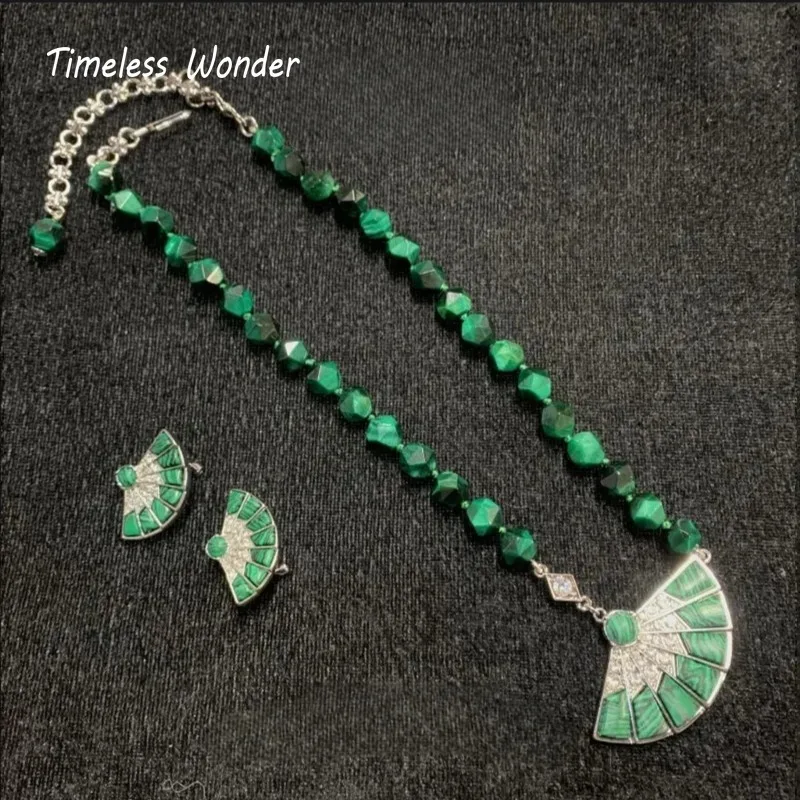 

Timeless Wonder Fancy Zircon Geo Resin Fan Necklace N Button Earrings Women Designer Fine Jewelry Set Rare Vintage Classy 2524