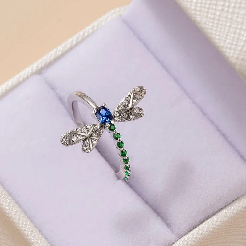 CAOSHI Funny Dragonfly Ring for Women Statement Jewelry with Bright Zirconia Aesthetic Silver Color Insect Accessories for Lady