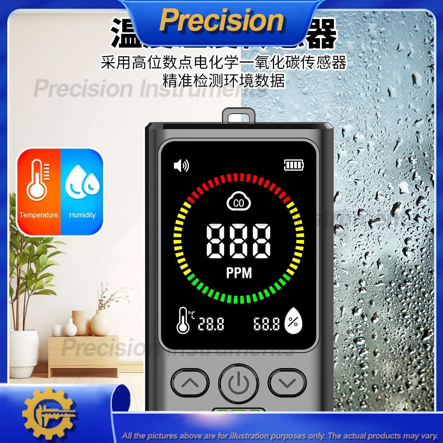 CO2 Gas Detector for RV Outdoor Air Quality Monitor with Real Time CO Monitoring Temperature Humidity Electrochemical Sensor