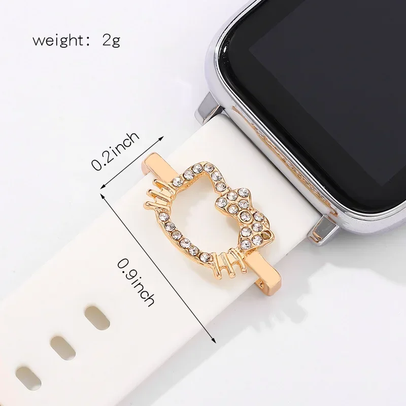 Hello Kitty Metal Strap Ring  for Apple Iwatch Cartoon Silicone Strap Decoration Ring for Apple Watch Band Soft Bracelet Charms