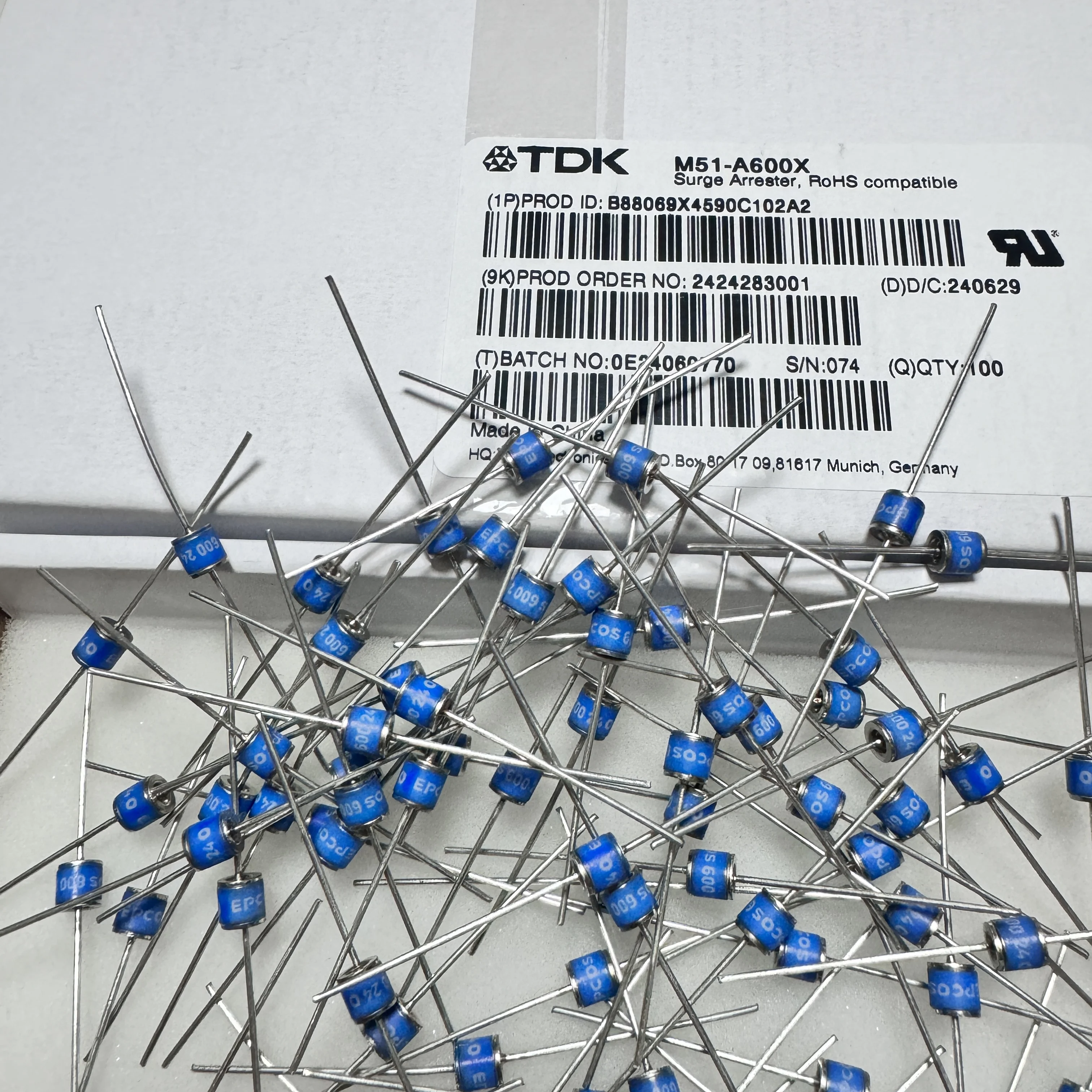 5PCS/LOT EPCOS TDK Ceramic gas discharge tube M51-C90X M51-A230X M51-A350X M51-A600X 600V 5*5mm B88069X4590C102 Surge protective