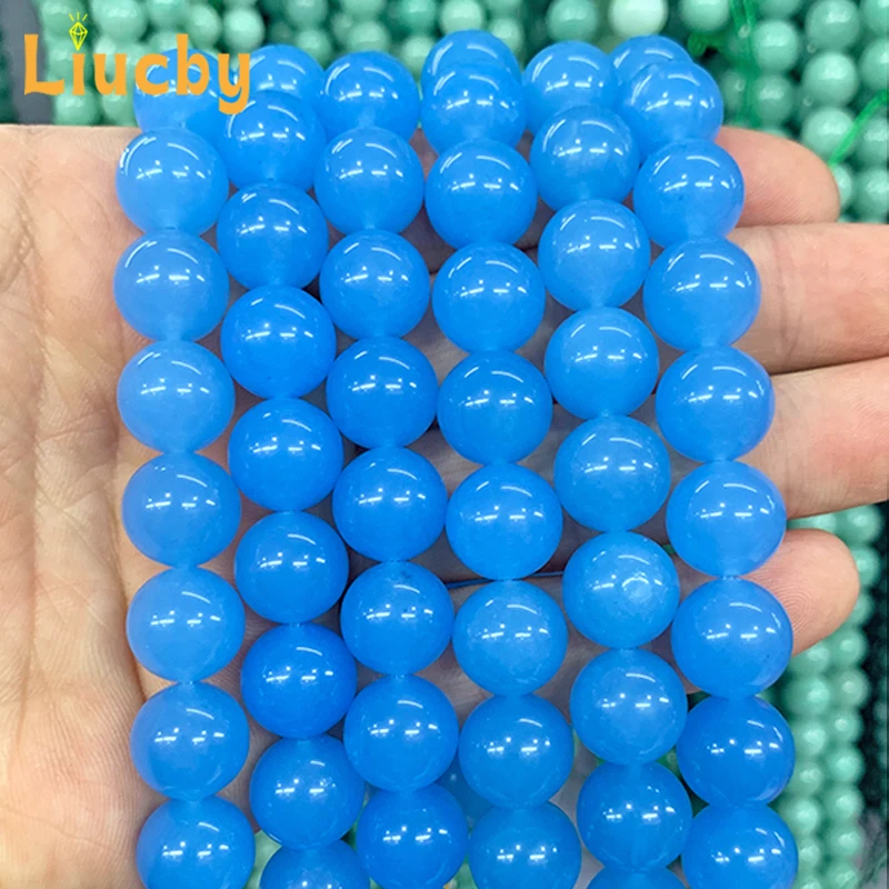 Handmade Natural Stone Blue Chalcedony Chinese Jades Beads For Jewelry Making DIY Earrings crystal 15\'\' Strand 4/6/8/10/12/14mm