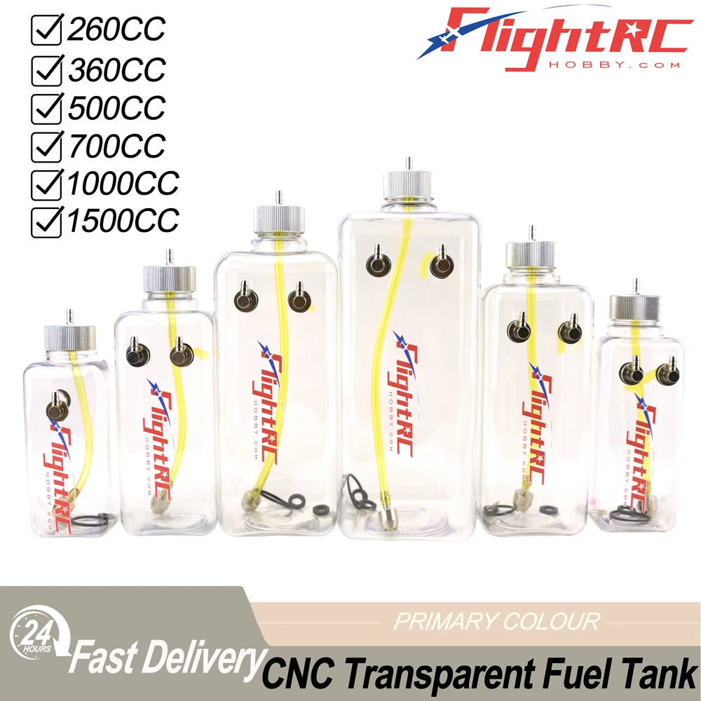 RC Fuel Tank Transparent Plastic Bottle 260/360/500/700/1000/1500 ML/CC CNC Aluminum Alloy for Gas and Nitro Airplane Model