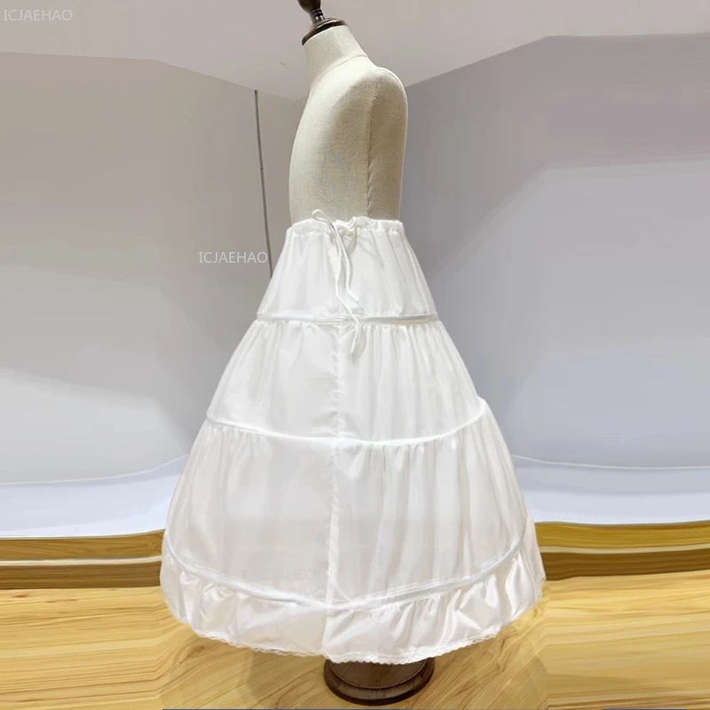Kids Girls Adjustable White Petticoat Slip 3 Layer Single Hoop Girl Wedding Children Pageant Formal Puffy Princess Dress Flower