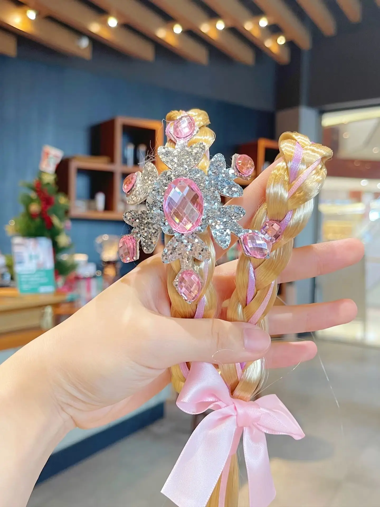 Frozen Elsa Prinzessin Krone Stirnband Kleines Mädchen Perücke Zopf Schleife Kinder Cosplay Party Haaraccessoires – Detail 2