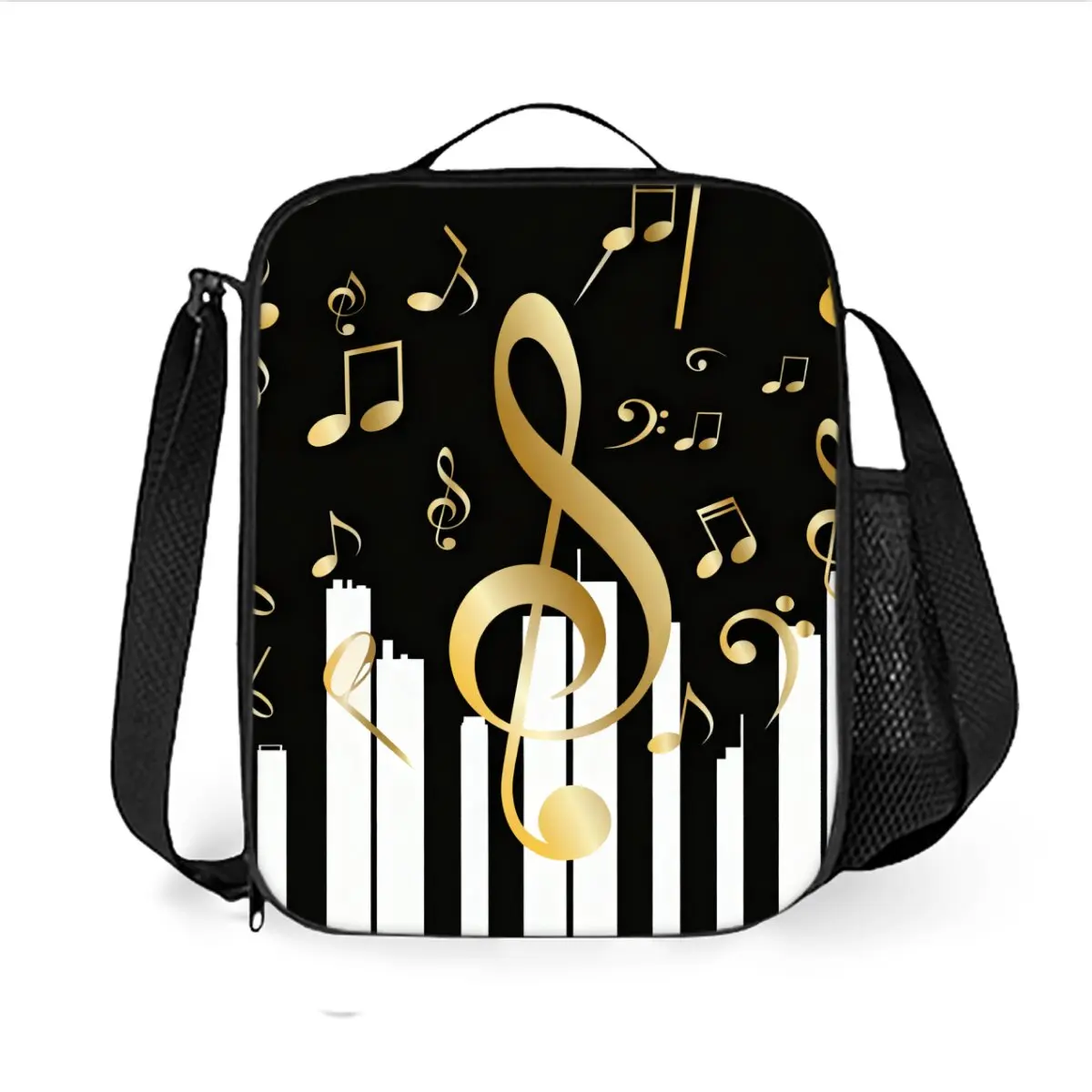 Bunte Lunchtasche mit Klaviernoten-Aufdruck und Schultergurt für Jungen/Mädchen, beste Geschenke für Kinder, 2D-Cartoon-Schul-Bento-Lunchbox-Tasche