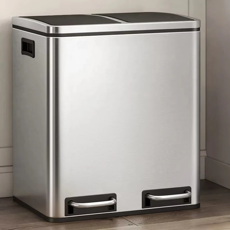 Pedal Trash Bin Rectangular Stainless Steel Recycling Bin Three-compartment Trash Can
