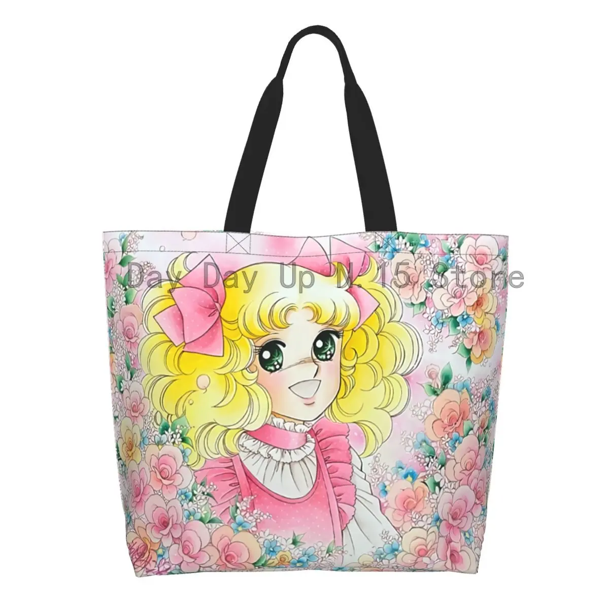 Funny Anime Manga Candy Candy Shopping Tote Bags Recycling Canvas Grocery Shopper Shoulder Bag