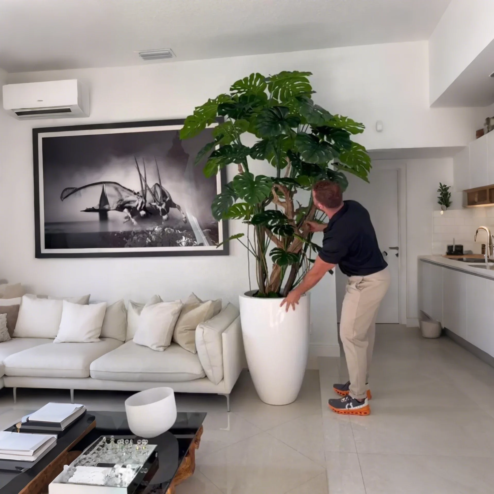 Artificial leaves are used in flower pots and vases for home decoration and interior design