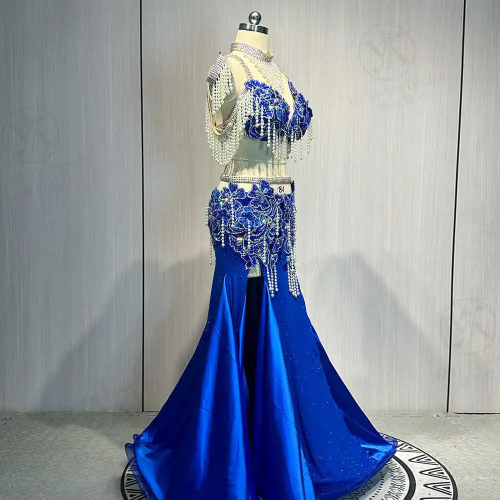 Customized Eastern Belly Dancewear Women Clothes Tassel Belly Dancing Bra Skirt Belt Oriental Dance Costume Group Stage Suit Set