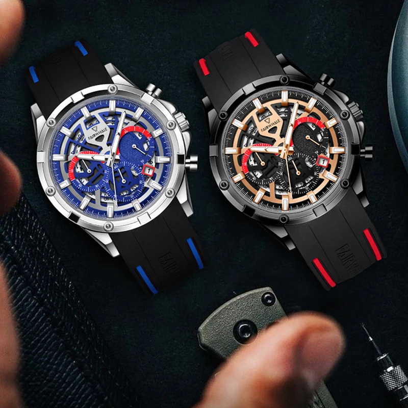 

Mark Fairwhale 5440 Men's Fashion Watch Leisure Multi Functional Calendar Chronograph Luxury Steel Belt Quartz Watches for Man