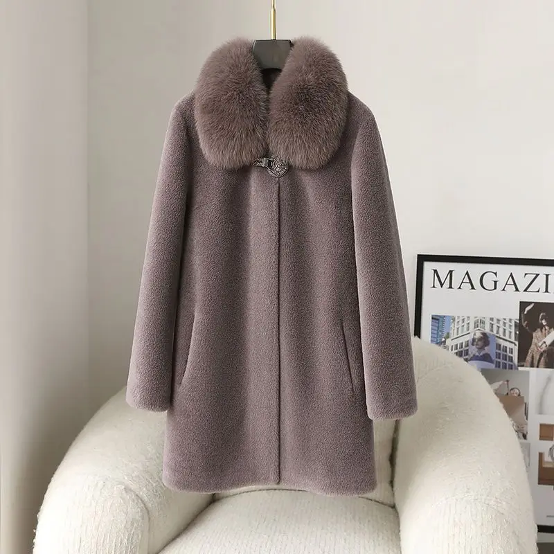 

2026 Новое меховое пальто для женщин среднего возраста, осенне-зимняя меховая куртка для мам, женская длинная шерстяная верхняя одежда, толстая верхняя одежда, топ
