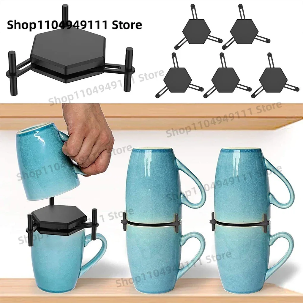 

6Pcs Coffee Mug Storage Holder Adjustable Drinkware Organizer Stackable Coffee Cup Organizer Kitchen Cup Storage Organizer