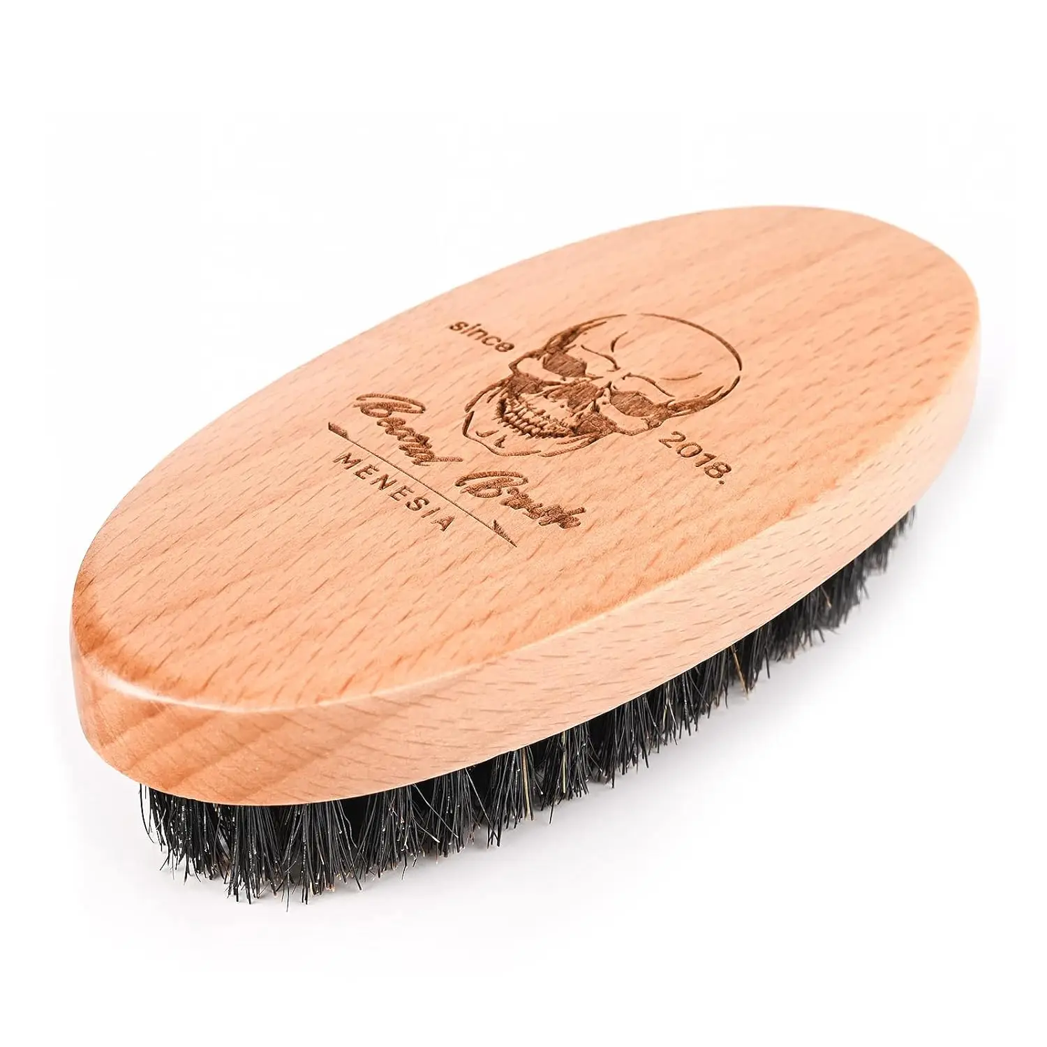 Boar Bristle Hair Beard Brush for Men, Small Soft Beard Brush, Pocket Travel Men\'s Wooden Mustache Brush (Skull)